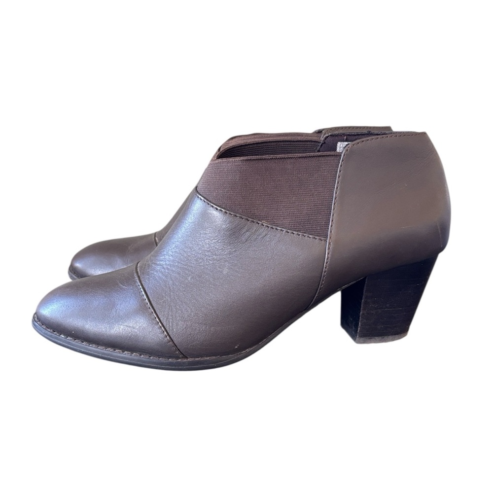 Vionic 326 Point Brown Leather‎ Block Heel Slip On Ankle Boot Orthaheel Size 8.5